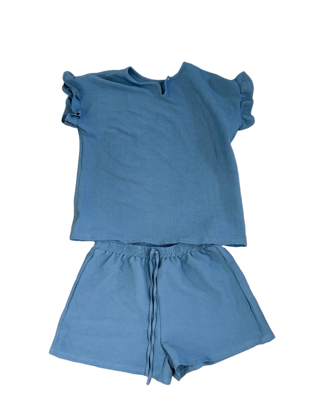 Blue Textured Ruffle Sleeve Top Shorts 2 Piece Set Womens XL